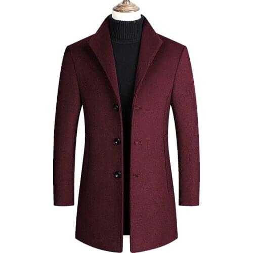 2020 Spring Men Wool Blends Coats Trench Pea Coat New Solid Color High Quality Mens Wool Jacket Luxurious Brand Clothing