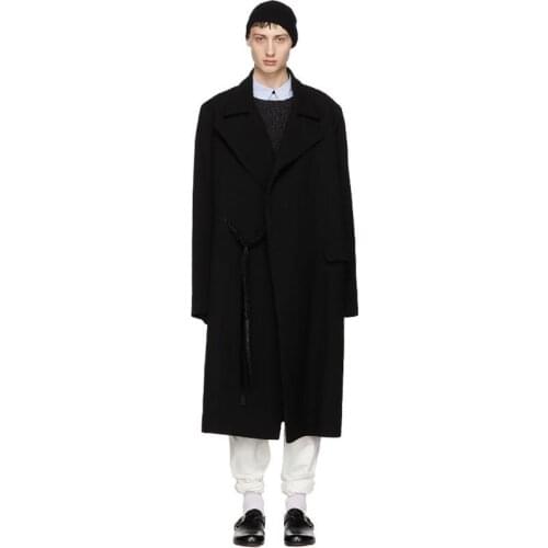 Mens woolen coat loose mid-length black oversize