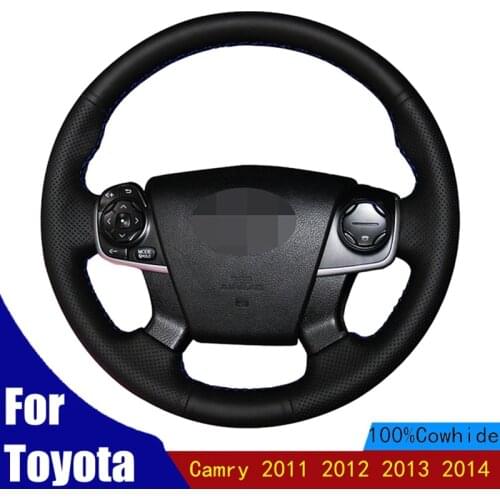 DIY Car Steering Wheel Covers Wrap Wearable Durable Soft Black Genuine Leather For Toyota Camry 2011 2012 2013 2014