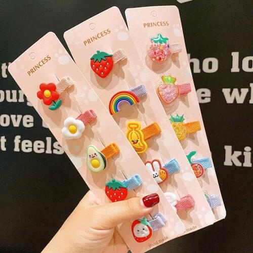 5PCS/Set New Girls Cute Colorful Cartoon Flower Fruit Hairpins Kids Sweet Hair Clips Barrettes Headband Fashion Hair Accessories