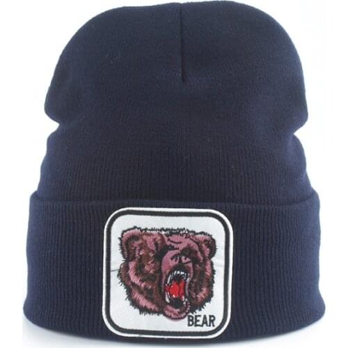 New Animal Bear Embroidery Mens Beanie Winter Hats For Women Warm Knitted Hat Streetwear Hip-Hop Cap Autumn Skullies Beanies