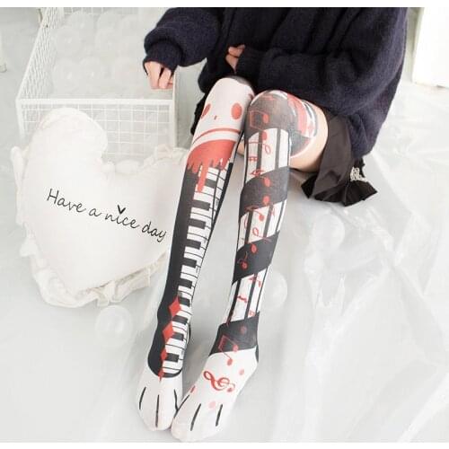New Fashion Sexy Women Stockings 3D Printed Creative Design Cute Anime Cat Claw Personalized Cosplay Black High Knee Stockings