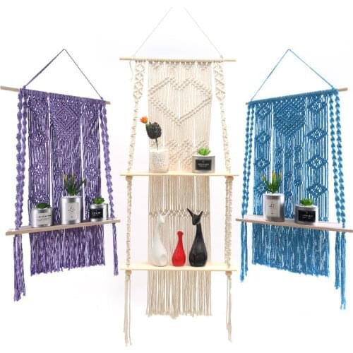 Macrame Plant Hanger with Wooden Shelf Rope Planter Pot Hanger Basket Holder