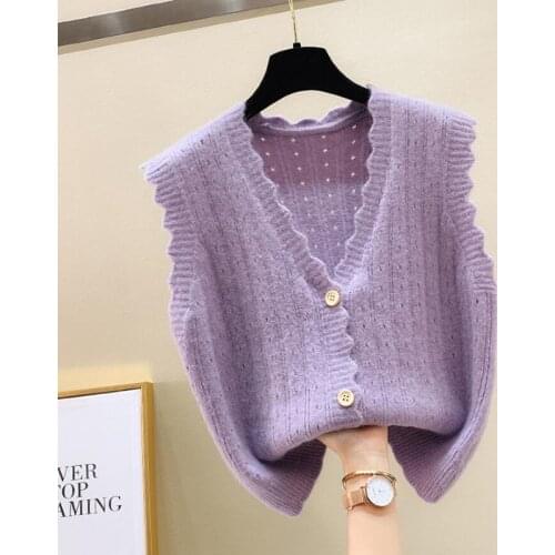 Casual Sweater Vest for Women 2021 New Autumn Ladies V-Neck Loose Pullover Tops Knitted Vest Sleeveless Jecket Gilet Femme