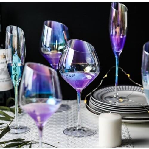 Rainbow Ionic Crystal Wine Champagne Beveled Goblet Cup Glassware Kitchen Dining Bar Hotel Party Wedding Drinkware