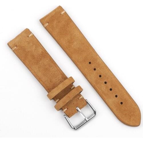 Handmade Suede Leather Watch Strap Watch Accessories Wristband Belt Brown Gray Beige 18mm 20mm 22mm Stainless Steel Buckle #E