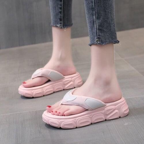 Apanzu Women Summer Flip Flops Outdoor Girl Solid Lightweight Comfortable Shoes 2021 Ladies Leisure Middle Heel Casual Slippers