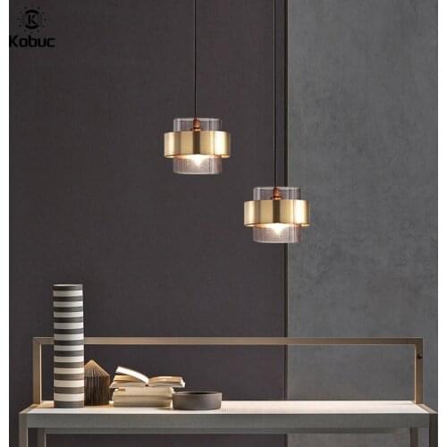 Kobuc Nordic Single Glass Hanging Light Fixture Gold Metal Pendant Light Bedroom Bar Restaurant Cofe Creative Suspension Lamp