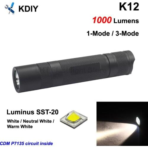 KDIY K12 SST-20 1000 Lumens LED Flashlight - Black ( 1x18650 )