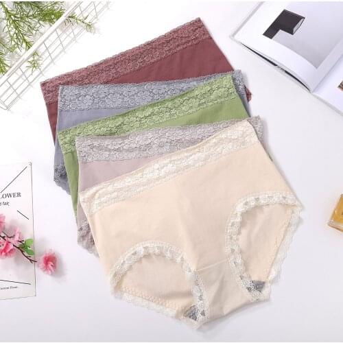 150KG Plus Size Loose Womens Cotton Panties Briefs With Lace Solid Soft Ladies Underwear Breathable High-Waist Underpants