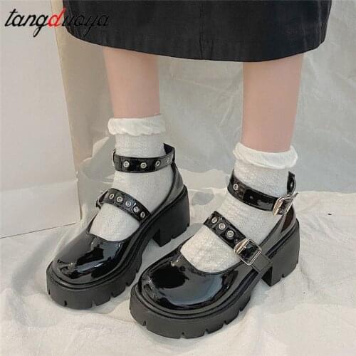Student Shoes College Girl Student LOLITA Shoes JK Uniform Shoes PU Leather Heart-shaped Ankle-strap Mary Jane Shoes platform