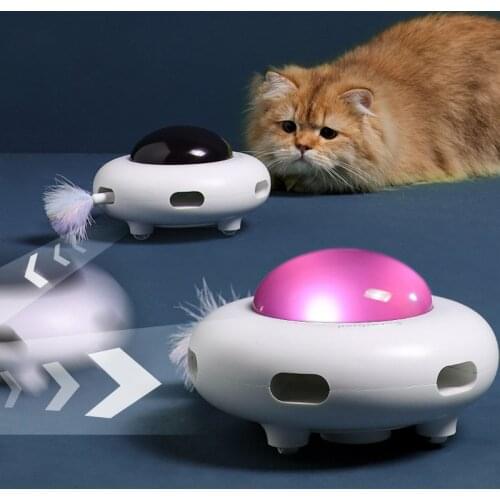 2021New Pet Supplies Smart UFO Toys Interactive Cats Accessories Games Automatic Cat Feather Puzzle Toy Electric Funny Kitten