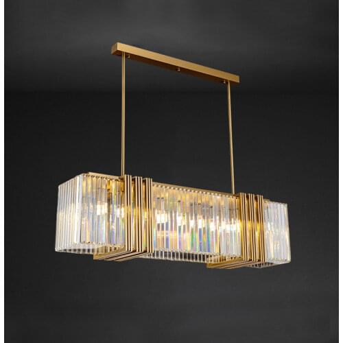 YOOGEE ART DECO Rectangle Crystal Chandelier for Dining Room Hanging Light Fixture Kitchen Island LED Indoor Decorative lamp