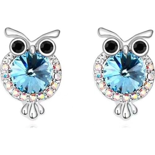 Korean Style Sweet Cute Shiny Crystal Owl Stud Earrings Birds Shape Women Accessories Bridal Wedding Gift Fashion Jewelry