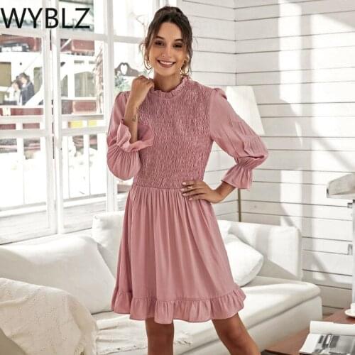 WYBLZ Ruffles Women Spring Summer Dress Casual Long Sleeve Loose A Line Dress Female Boho Mini Party Vestidos