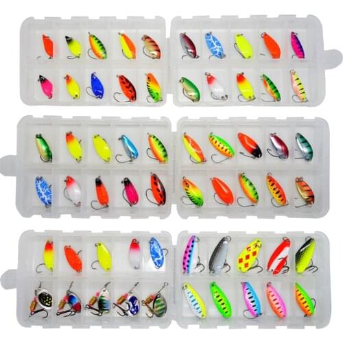 20Pcs/Set Mixed Colors Fishing Lures Spoon Bait Set Metal Lure Kit Sequins Fishing Lures With Box Treble Hooks Fishing Tackle