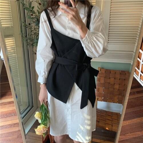 2021 Solid Loose Fashion Chic Elegant Office Lady Shirts+Tank New Hot High Quality Chic Two Piece Suits Sets