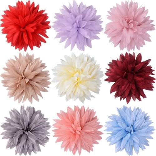 30PCS 12cm DIY Wedding& Hat Flower Jewelry Accessories Cloth Flower Bright Silver Silk Beauty Yarn chiffon pointed lotus flower