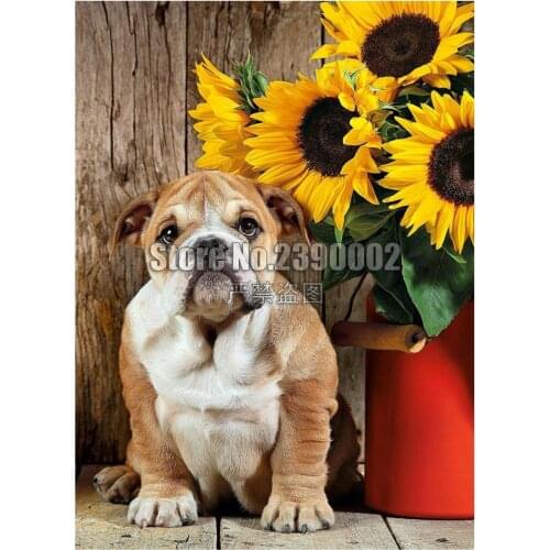 5D Diy Diamond Painting The Bulldog Cross Stitch Embroidery Wall Sticker Diamond Mosaic Dogs sunflower Flowers Crafts Rhinestone