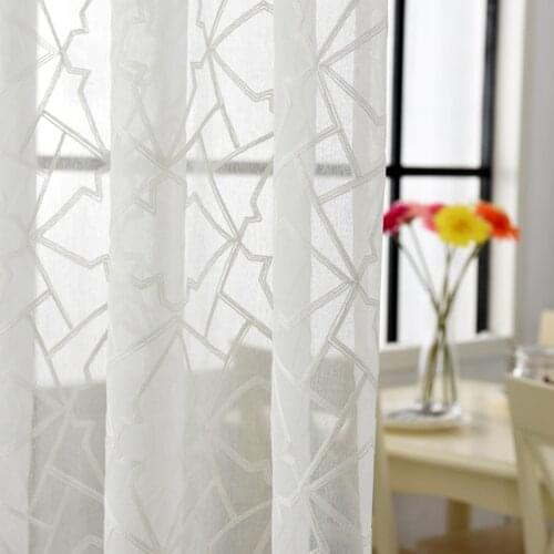 White Embroidered Geometric Voile Curtains for Living Room the Bedroom Sheer Curtain Tulle Window Kitchen Fabric Drapes