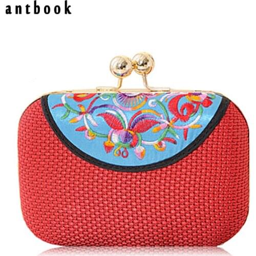 Freeship New 2016 Womens vintage ethnic style embroidery clutch evening bag / girls coin Purse chain Shoulder Messenger Bag