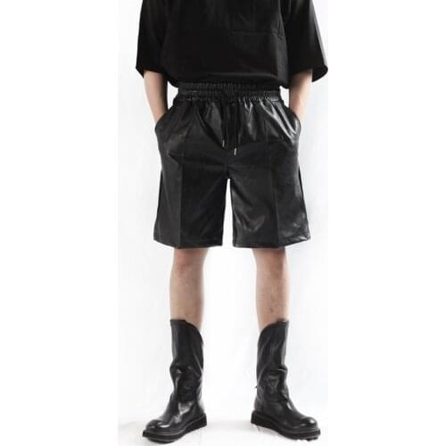 Brand mens summer new fashion hip hop casual pants pants mens slim elastic waist bright face leather large shorts