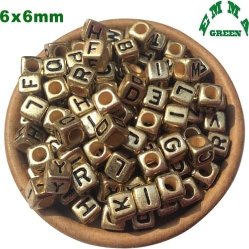 Beads for Jewelry Making Letter Beads Acrylic Beads 6mm 2600pcs Alphabet Beads Gold Beads Cube Square Beads for Kids Loose Beads