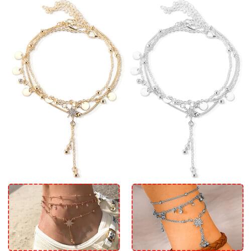 Girls Barefoot On Leg Chain Jewelry Gift Fashion Womens Multi-layer Disc Diamond Anklet Summer Jewelry Fashion Trend Bracelets