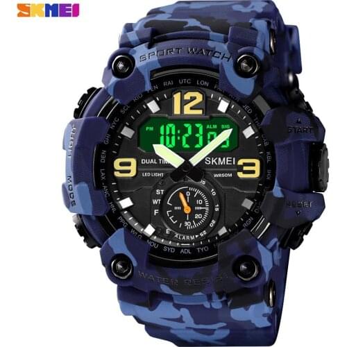 Men Sports Watches Quartz Wristwatch Japan Movement 3 Time Dual Display Analog LED Electronic Military SKMEI Relogio Masculino