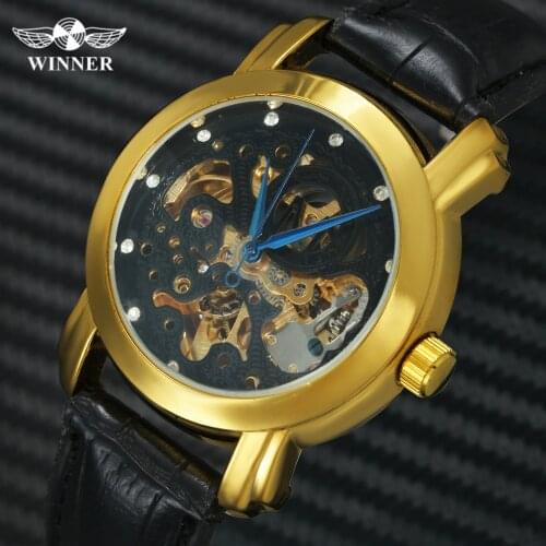 WINNER Official Simple Casual Automatic Watch Men Skeleton Mechanical Mens Watches Top Brand Luxury Leather Strap Fashion Clock