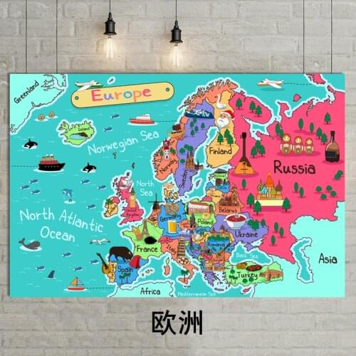 Europe Carton Illustration Fabric Map Poster Size Wall Decoration Large Map of Europe 30x40 Waterproof and tear-resistant