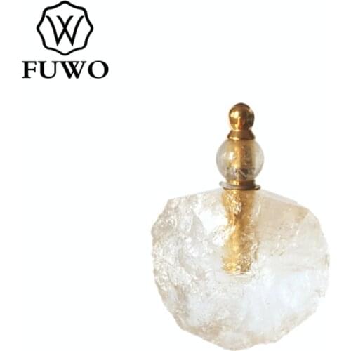 FUWO Irregular Perfume Bottle Pendant White Quartz Gems Essential Oil Bottles Brass Jewelry Girls Gifts Wholesale PD321 2pcs