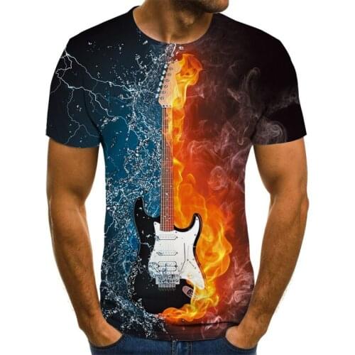 New T-shirt Mens Music Symbol T-shirt 3D Guitar T-shirt Shirt Printed with Gothic Anime Clothing Short Sleeve T-shirt 110-6XL