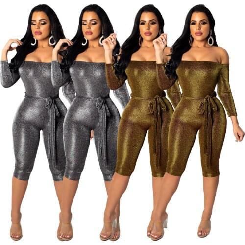 Hot-Selling New Style European and American Womens Sexy Fashion One-Piece Collar Lurex Jumpsuit