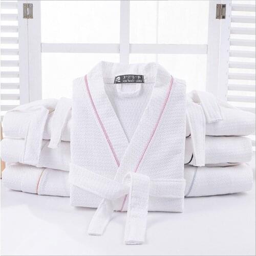 Men Summer Waffle Suck Water Full Sleeve 100% Cotton Sleep Lounge Robes Long Dressing Gown Male Kimono Bathrobes Men Sleepwear