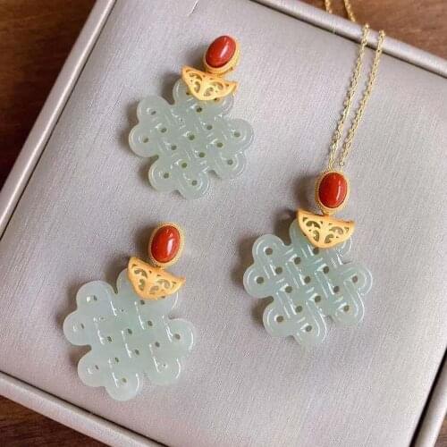 Natural Hetian Jade Hollow Carved Chinese Knot Pendant Ruyi Female Jade Necklace Chinese Style Retro Ethnic Style Jewelry