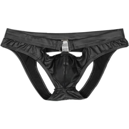 Faux Leather Mens Briefs Bulge Pouch Open Butt Jockstrap G-string Underpants
