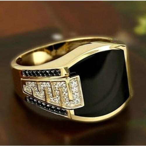 Exquisite Mens Fashion Jewelry Natural Black Sapphire Diamond Ring Boyfriend Party Casual Accessory