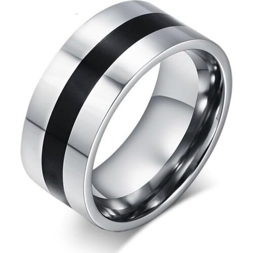 Korean Mens and Womens Stainless Steel Black Silver Color Titanium Steel Ring Jewelry
