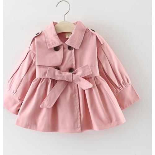 Girls Jackets Spring Autumn 2020 Turn-down Collar Solid Color Korean Style Children Clothing Toddler Trench Coat Kids Outerwear
