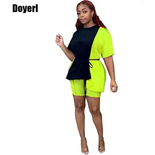 Summer Women Casual Set Clothes 2021 Tracksuit Short Sleeve T Shirt Top Fashion Shorts Sets Patchwork Two Piece Set Outfit Suits