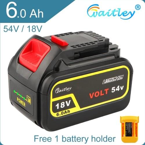Waitley DCB546 54V/18V 6.0Ah Replacement Li-Ion Battery for DeWalt FlexVolt XR Slide DCB606 60V/20V Cordless Power Tools