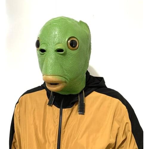 Green Fish Head Mask Halloween Funny Cosplay Costume Mask Unisex Adult Carnival Party Green Fish Head Mask Headgear Animal Mask