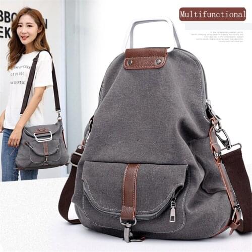 Multifunctional Canvas Bag for Women Backpack Vintage Luxury Mochila Escolar Lona Crossbody Casual Designer Travel Shoulder Big