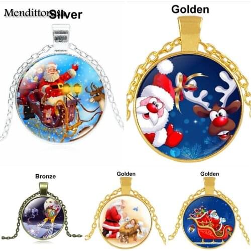 Mendittorosa Fashion Glass Pendant Necklace For Women Girls Handmade Necklace Christmas Elk