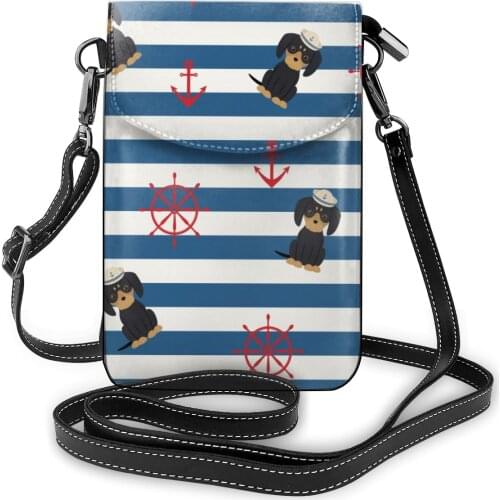 OLN Nautical Sailor With Anchors And Steering Wheel Cell Phone Purse Smartphone Wallet Leather Shoulder Strap Handbag Women Bag