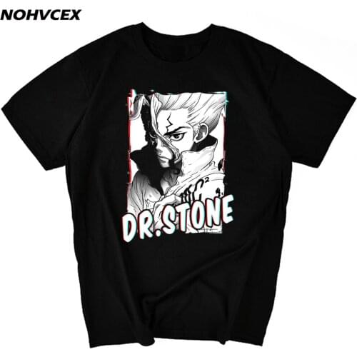 Dr Stone Senku Anime Tshirts Men Cotton Novelty Tee Shirt Crew Neck Japanese Manga Tees Clothing