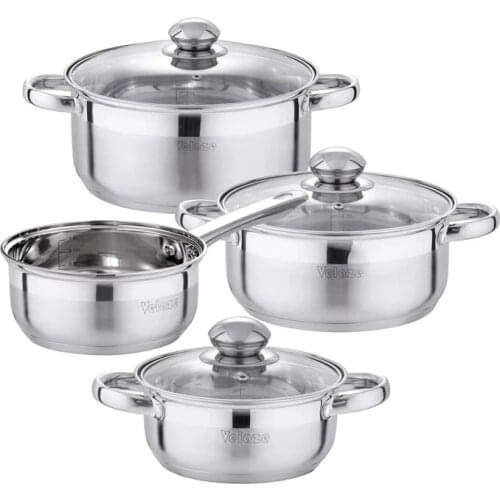 Velaze Cookware Set Stainless Steel 7-Piece Kitchen Cooking Pot&Pan Sets,Induction Saucepan,Casserole with Tempered Glass lid