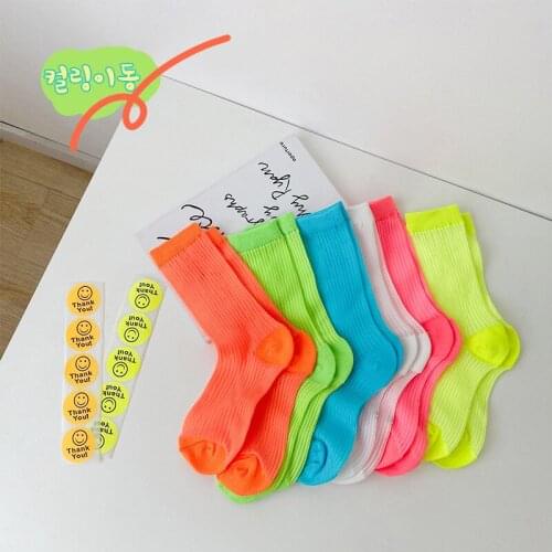 Kids New Design Fashion Fresh Solid Color Mid-Calf Net Design Summer Socks High Quality Ins Hot Sale Cotton Socks