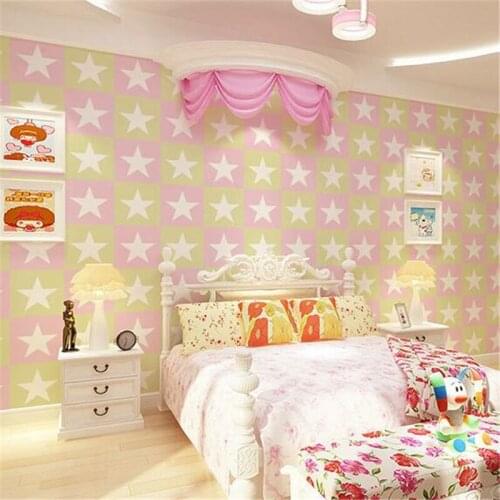 Wellyu Papel de parede American five-pointed star child room 3D wallpaper British fashion simple bedroom background wallpaper